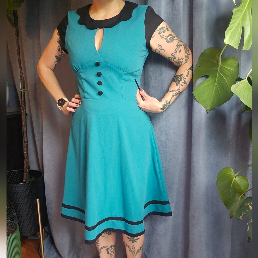Elegant Teal Dress with Black Accents